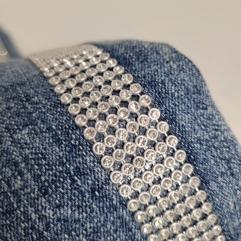 Guess Women's Denim Skinny Jeans with Rhinestones Stripes - Picture 7 of 12